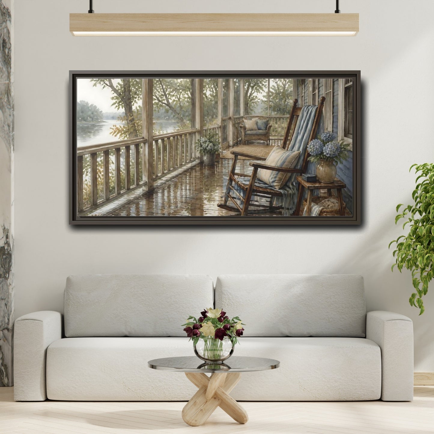 Mockup 2. Rainwashed Lakefront Porch shown as framed canvas print