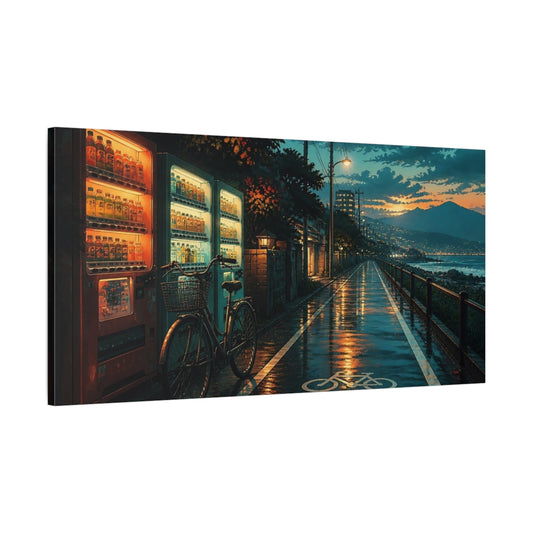 Main Mockup. Rainy Bike Path At Dusk shown as canvas print