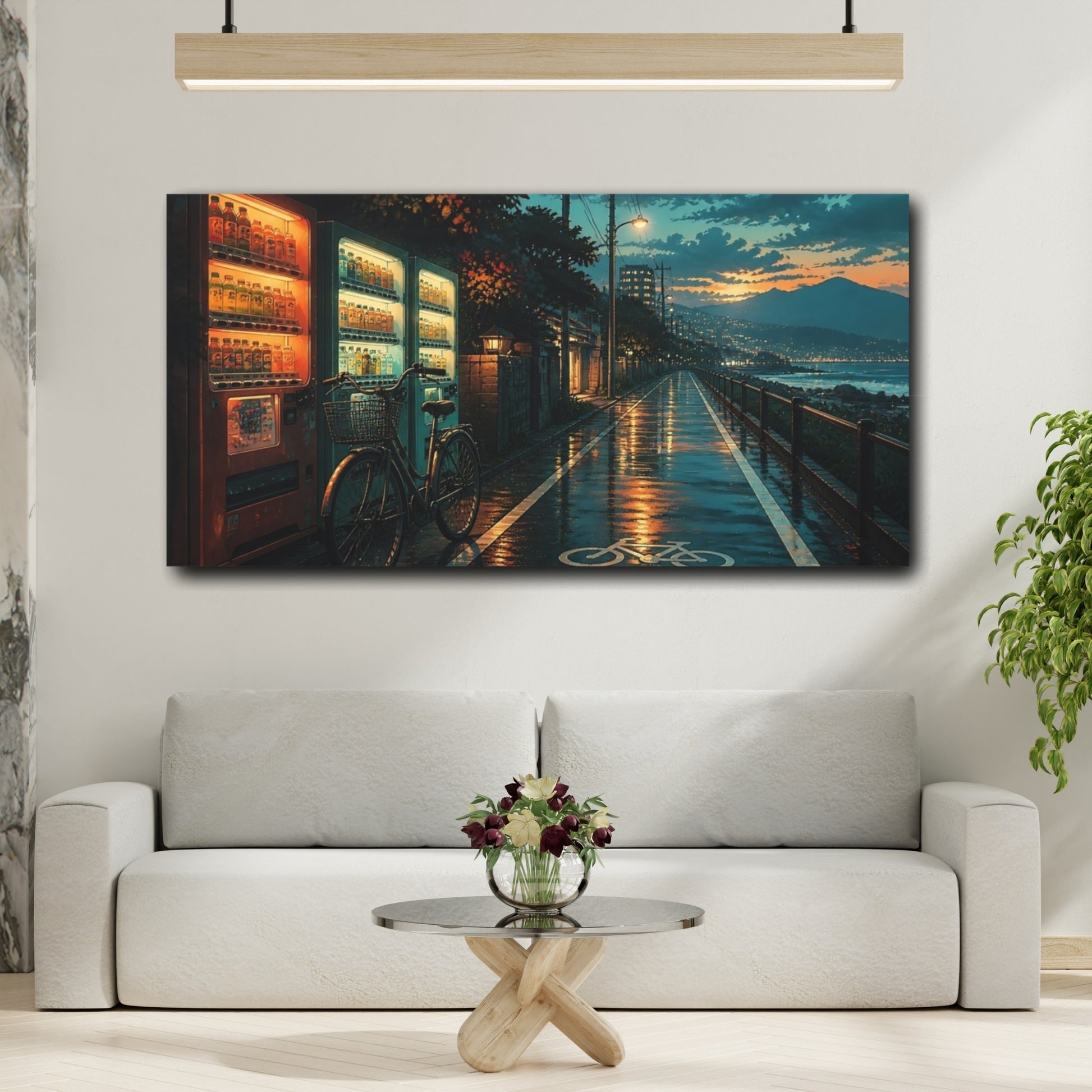 Mockup 2. Rainy Bike Path At Dusk shown as canvas print