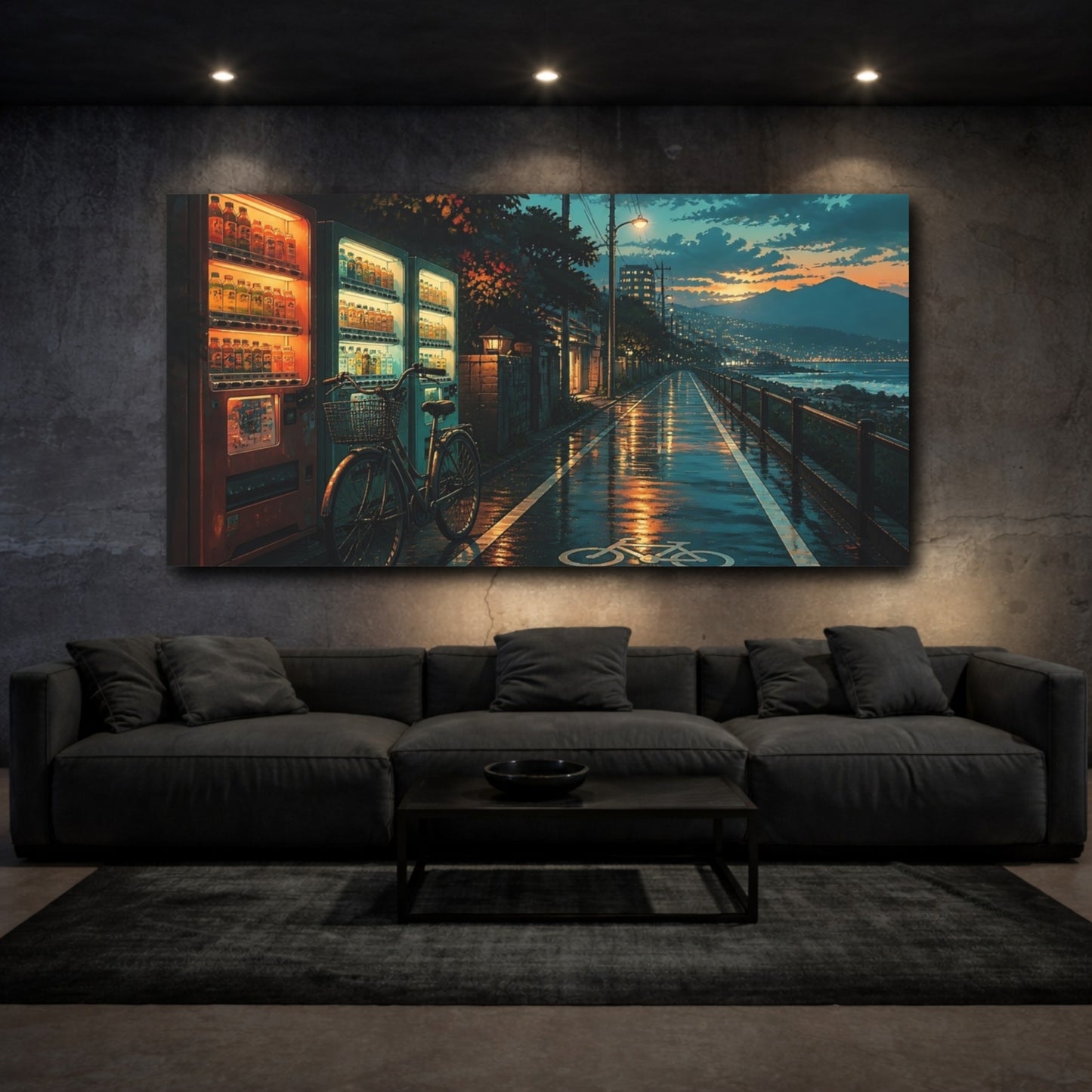 Mockup 3. Rainy Bike Path At Dusk shown as canvas print
