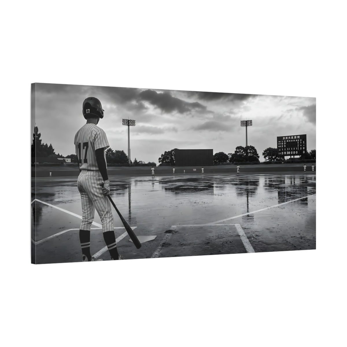 Main Mockup. Rainy Day Baseball Batter shown as canvas print