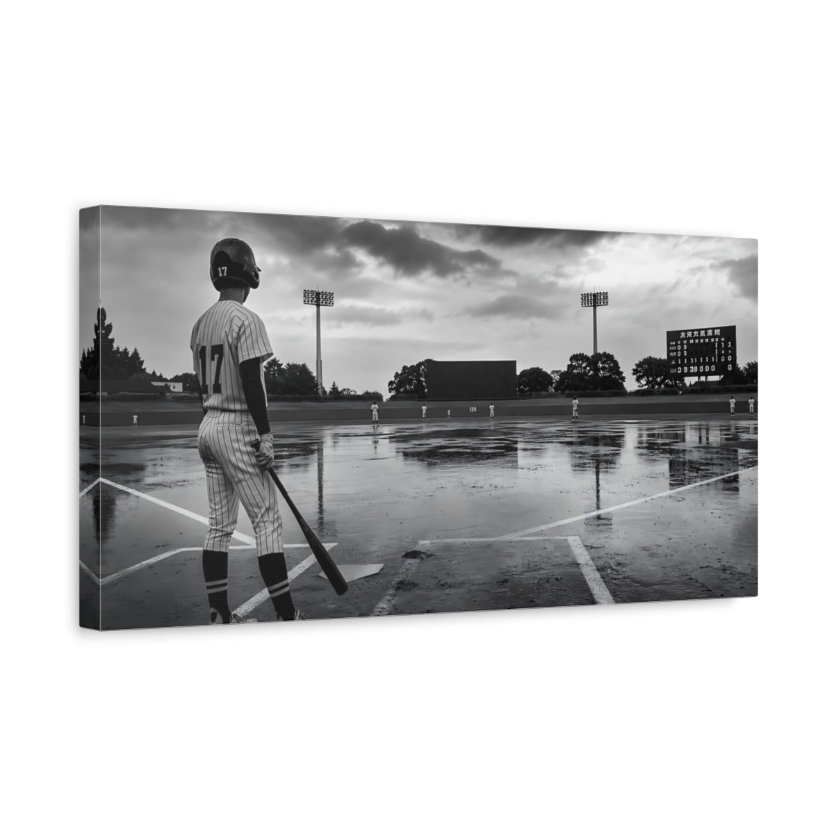 Side Mockup 3. Rainy Day Baseball Batter shown as canvas print