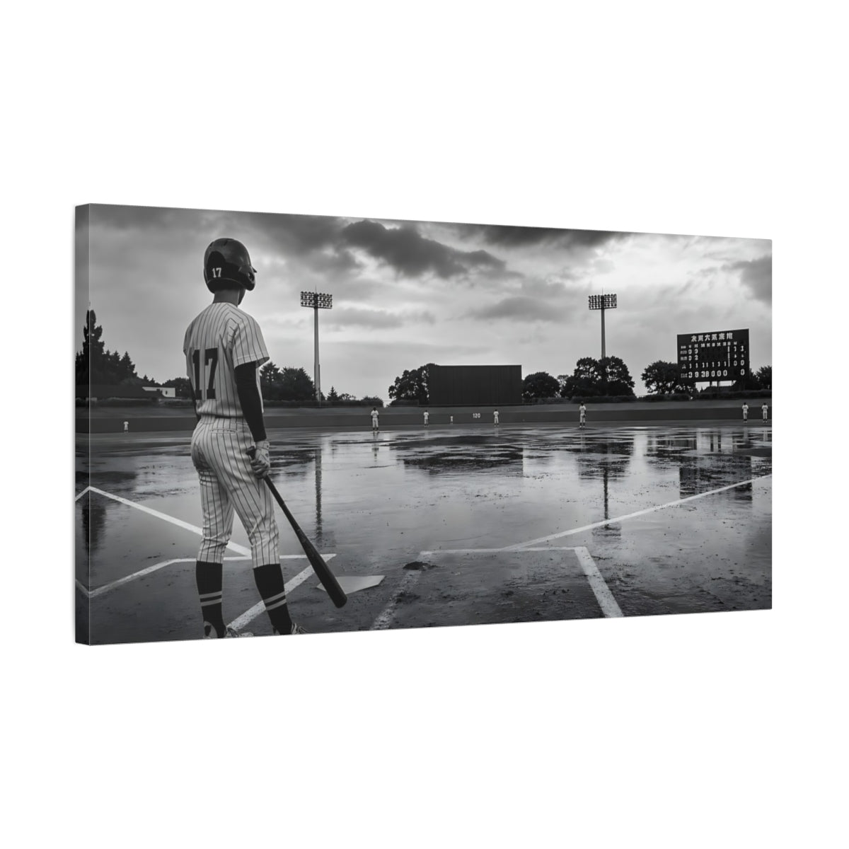 Side Mockup 1. Rainy Day Baseball Batter shown as canvas print