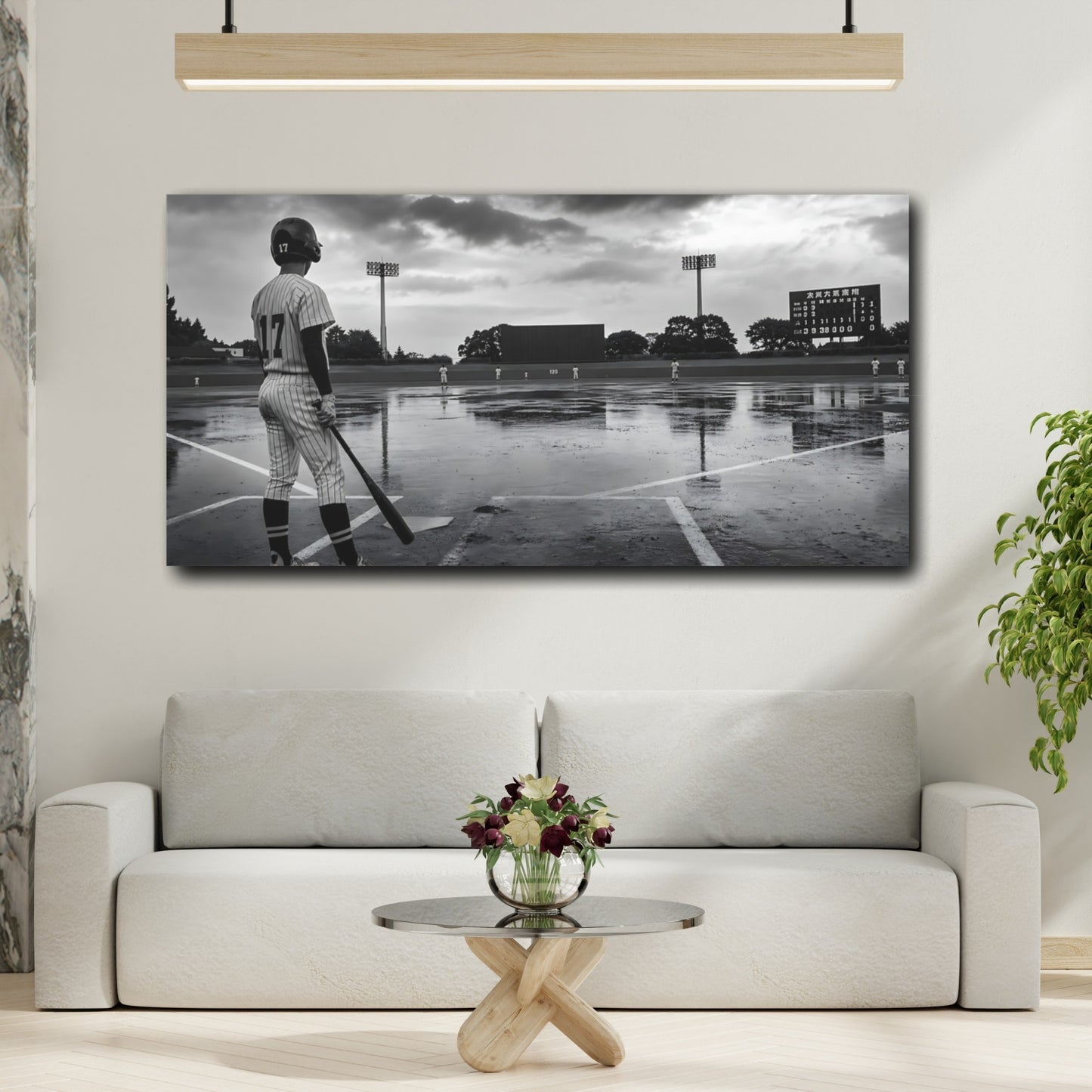 Mockup 2. Rainy Day Baseball Batter shown as canvas print