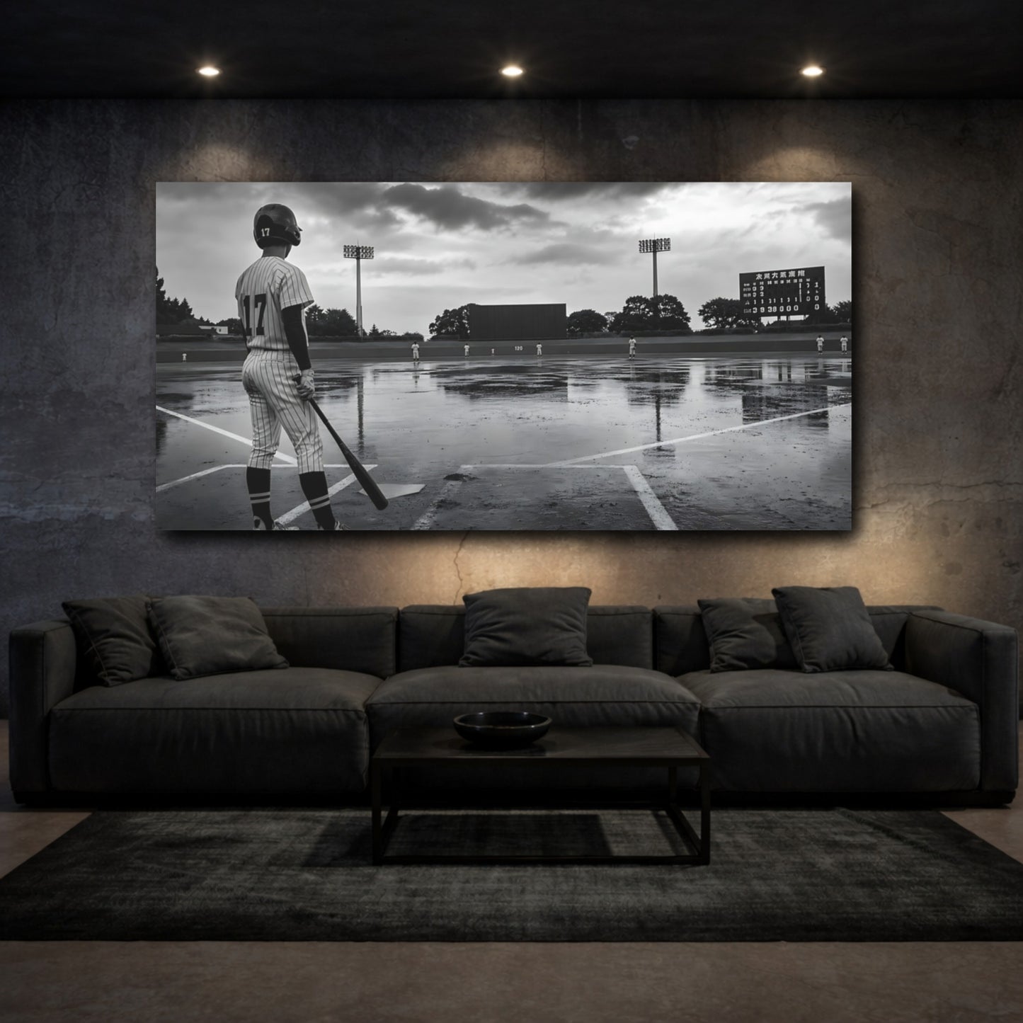 Mockup 3. Rainy Day Baseball Batter shown as canvas print