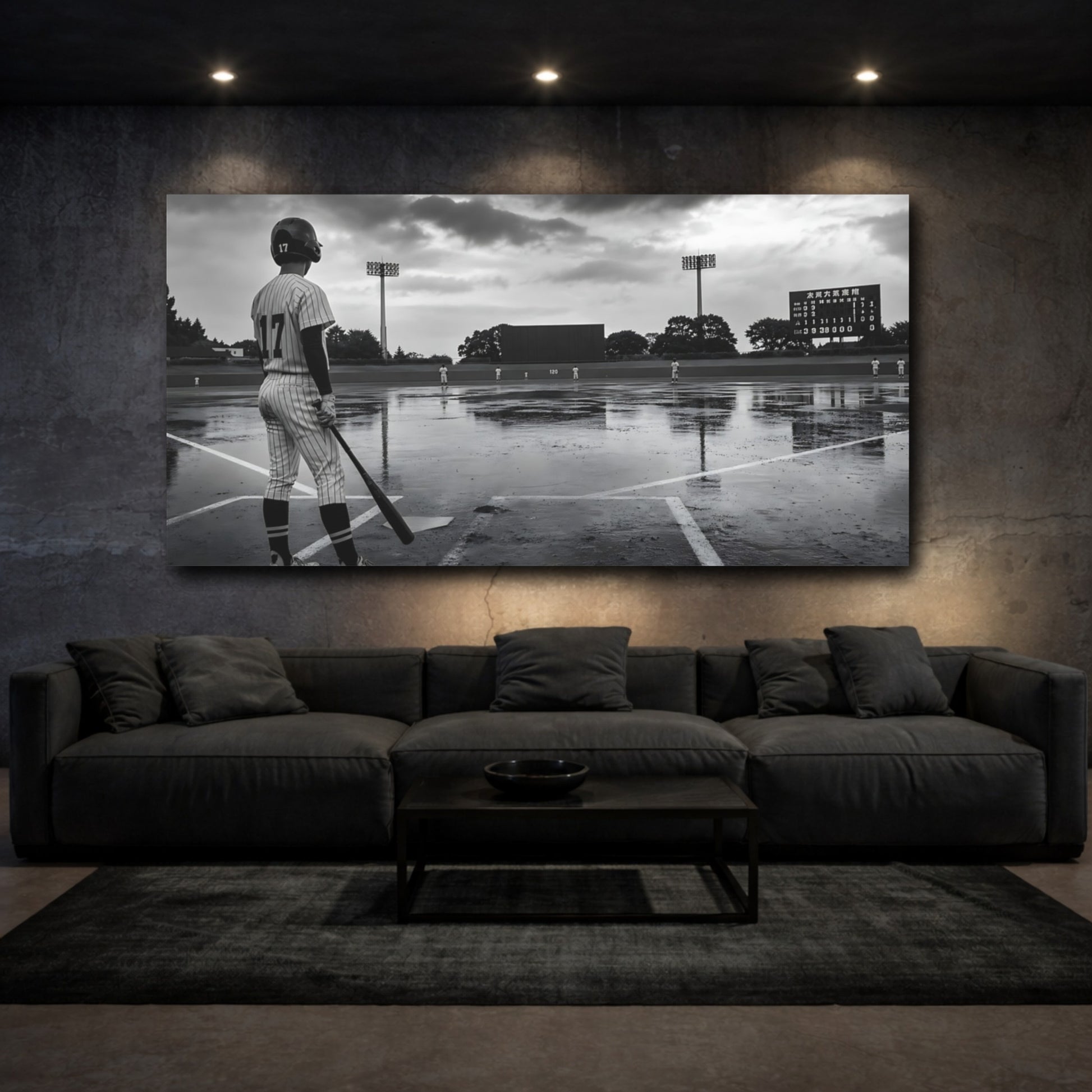 Mockup 3. Rainy Day Baseball Batter shown as canvas print