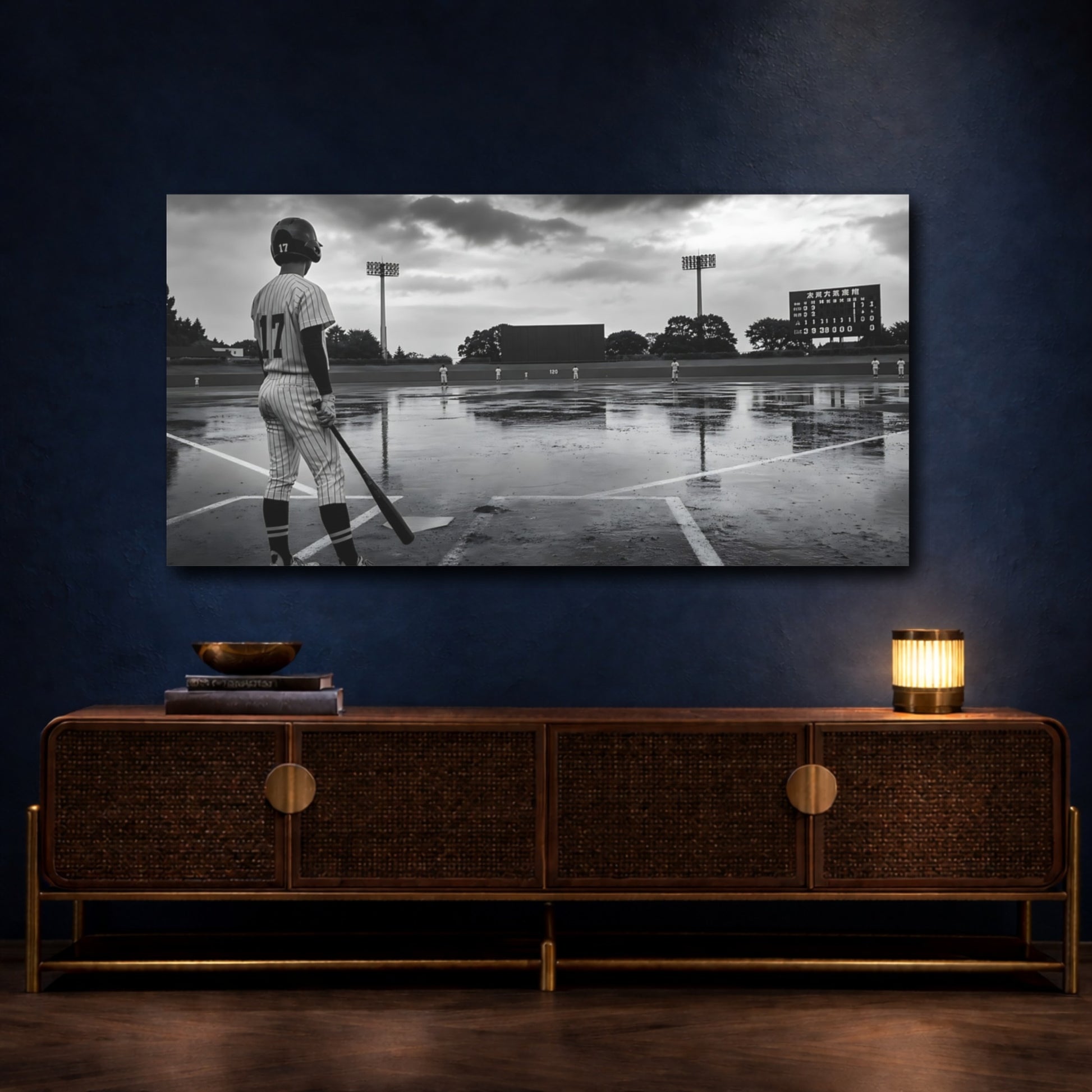 Mockup 4. Rainy Day Baseball Batter shown as canvas print