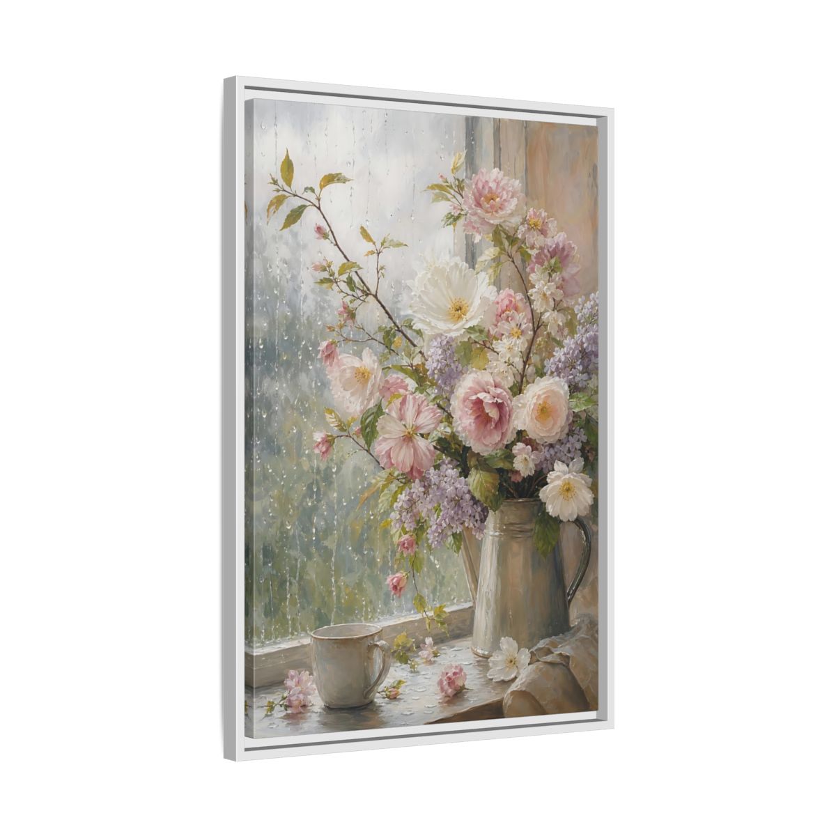 Side Mockup 10. Rainy Day Floral Bouquet shown as framed canvas print