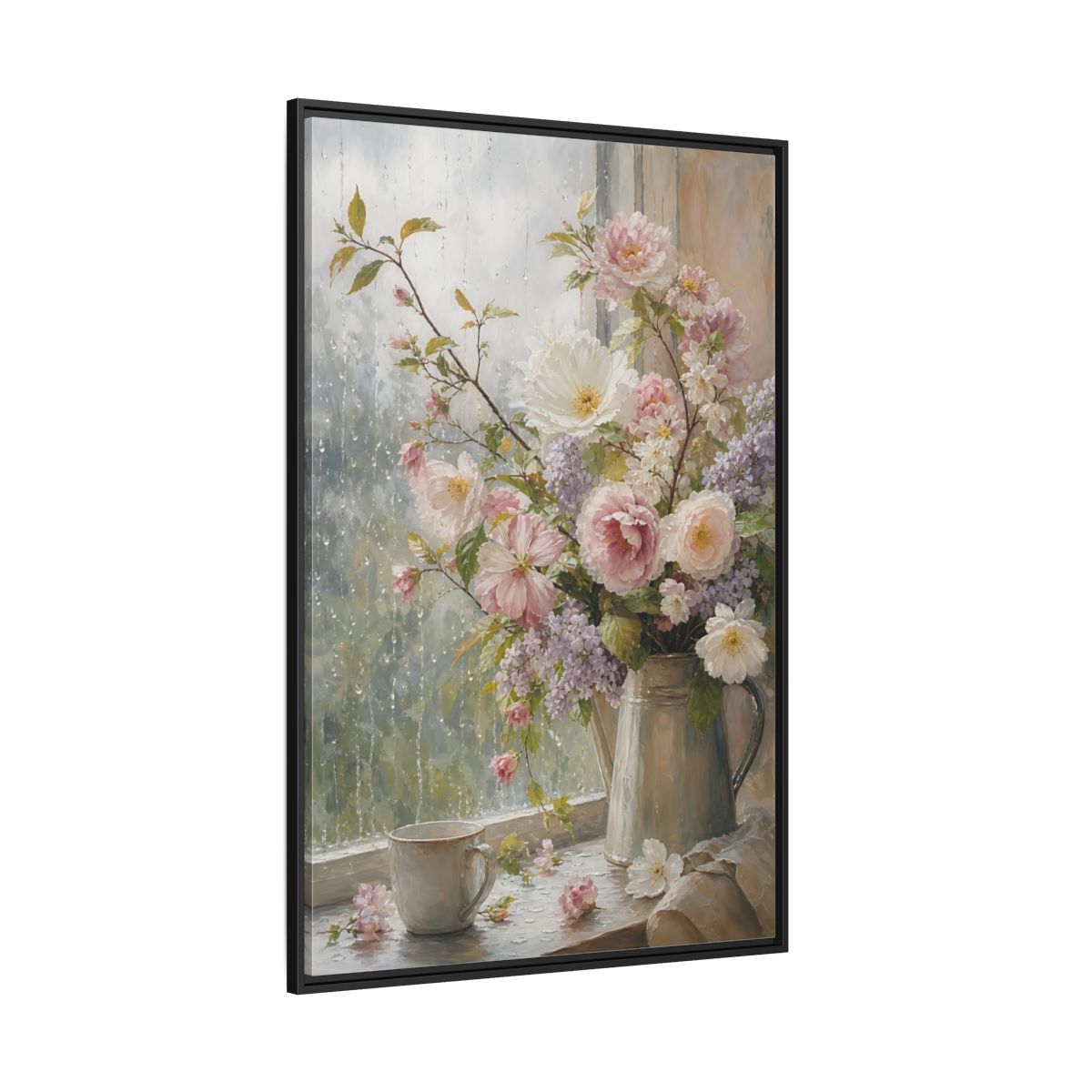 Side Mockup 12. Rainy Day Floral Bouquet shown as framed canvas print