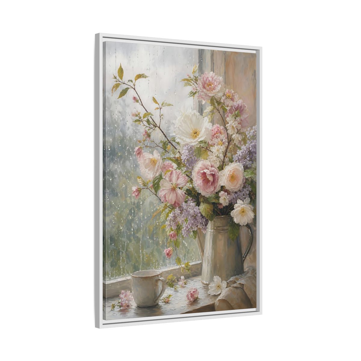 Side Mockup 9. Rainy Day Floral Bouquet shown as framed canvas print