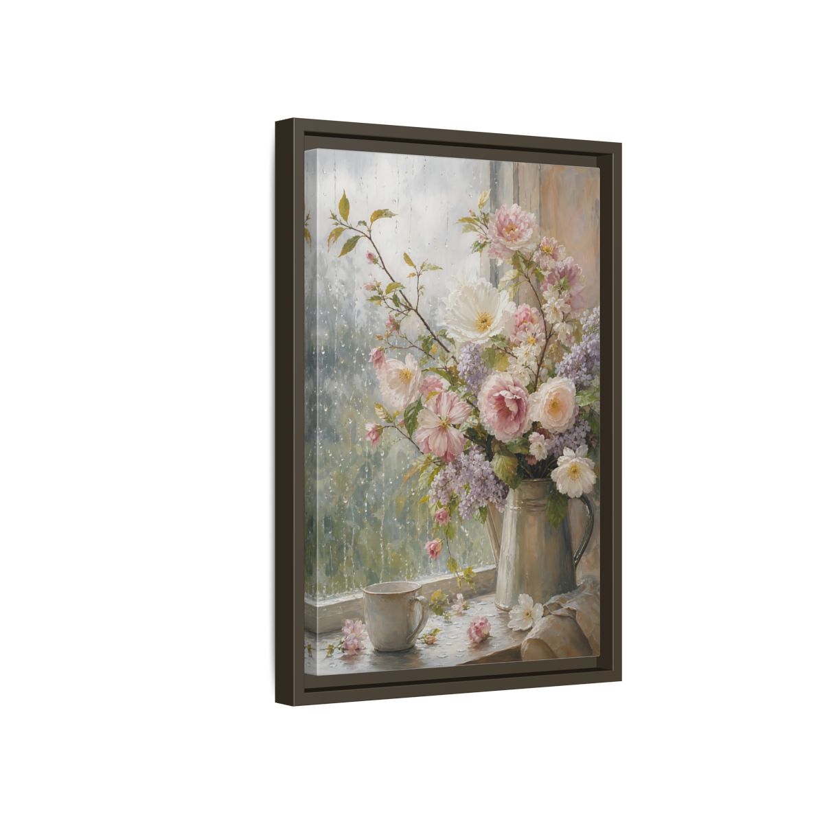 Side Mockup 5. Rainy Day Floral Bouquet shown as framed canvas print