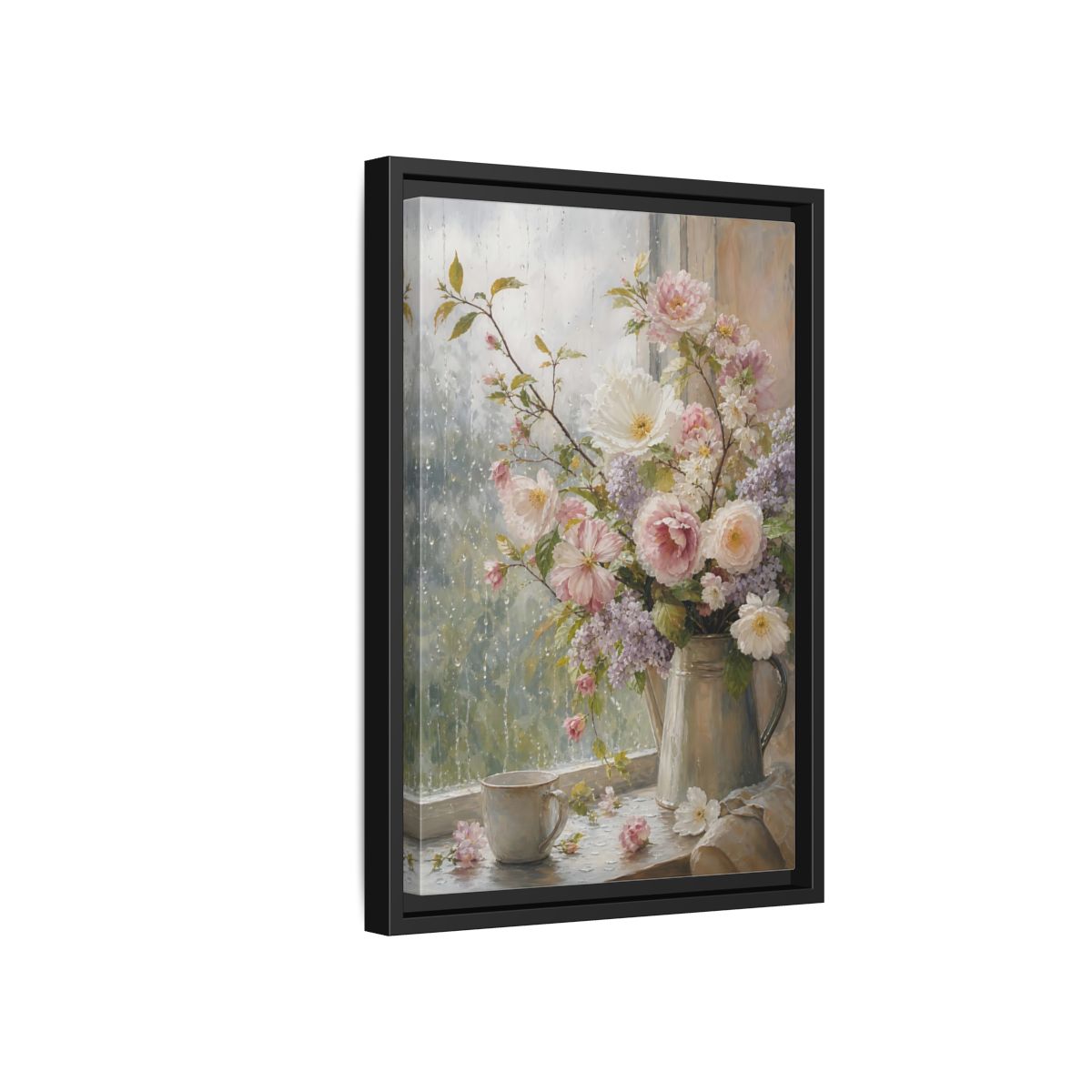 Side Mockup 6. Rainy Day Floral Bouquet shown as framed canvas print