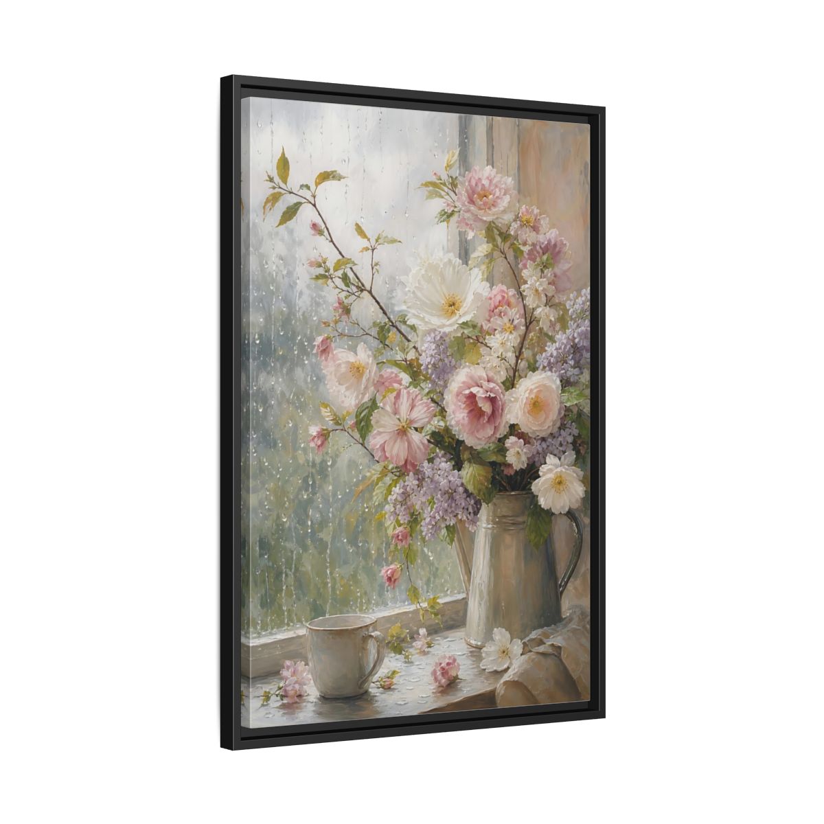 Side Mockup 14. Rainy Day Floral Bouquet shown as framed canvas print