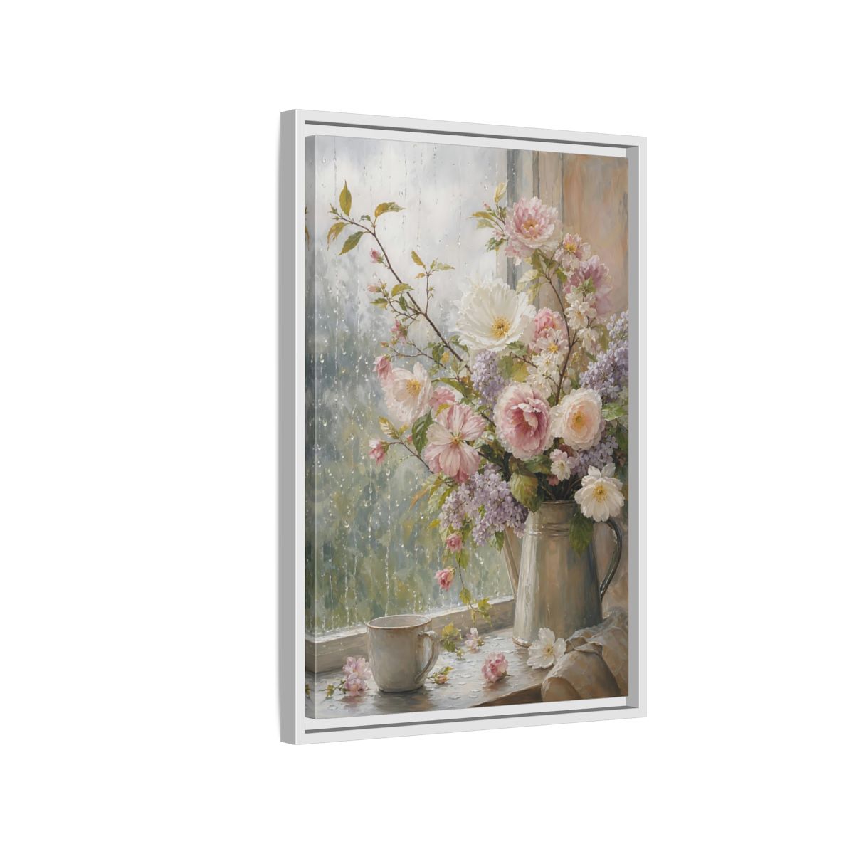 Side Mockup 1. Rainy Day Floral Bouquet shown as framed canvas print