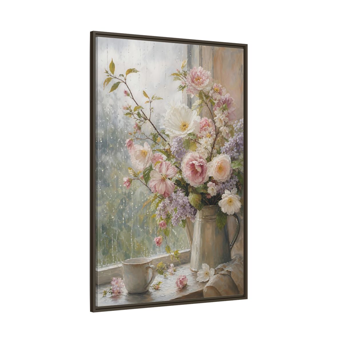 Side Mockup 8. Rainy Day Floral Bouquet shown as framed canvas print