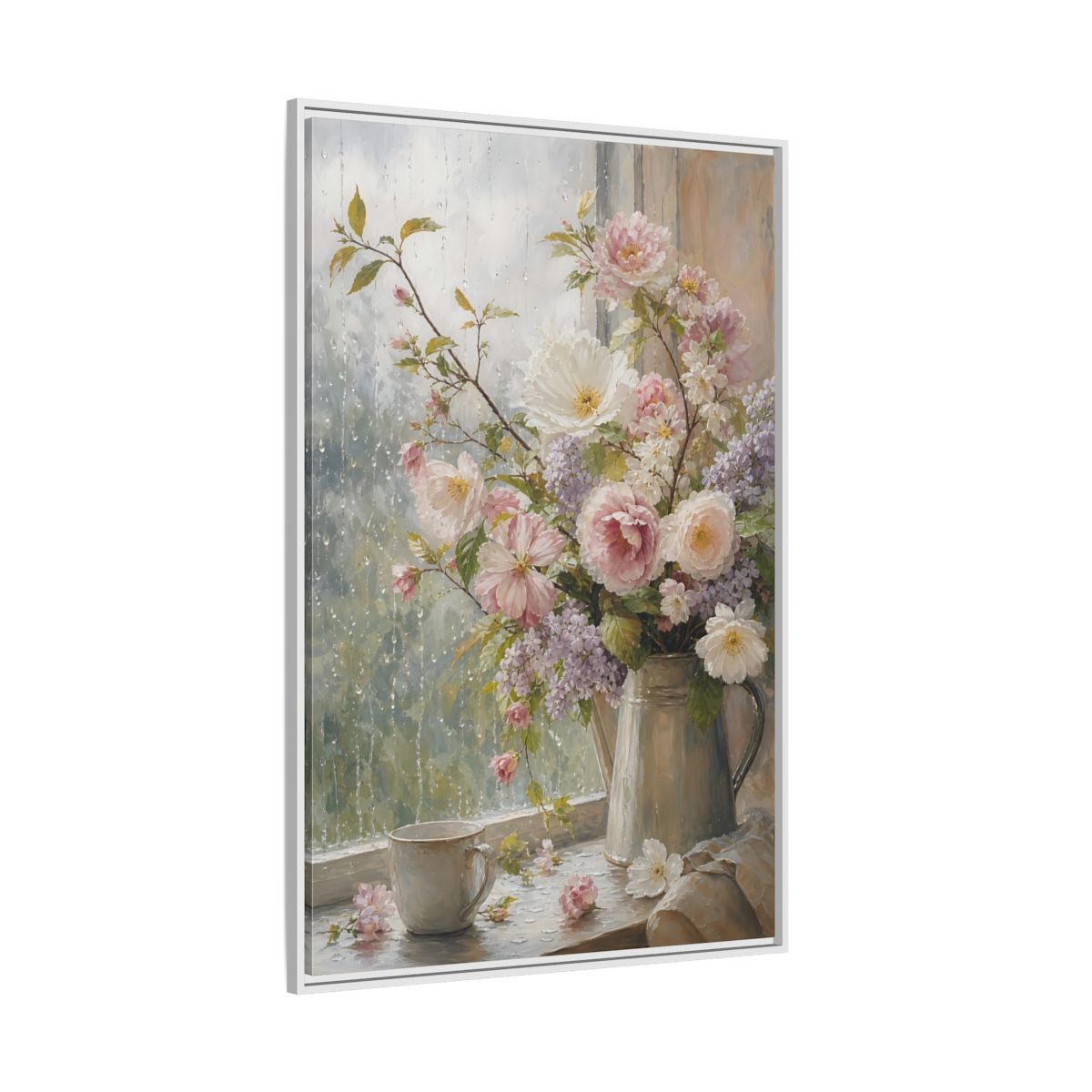 Side Mockup 7. Rainy Day Floral Bouquet shown as framed canvas print