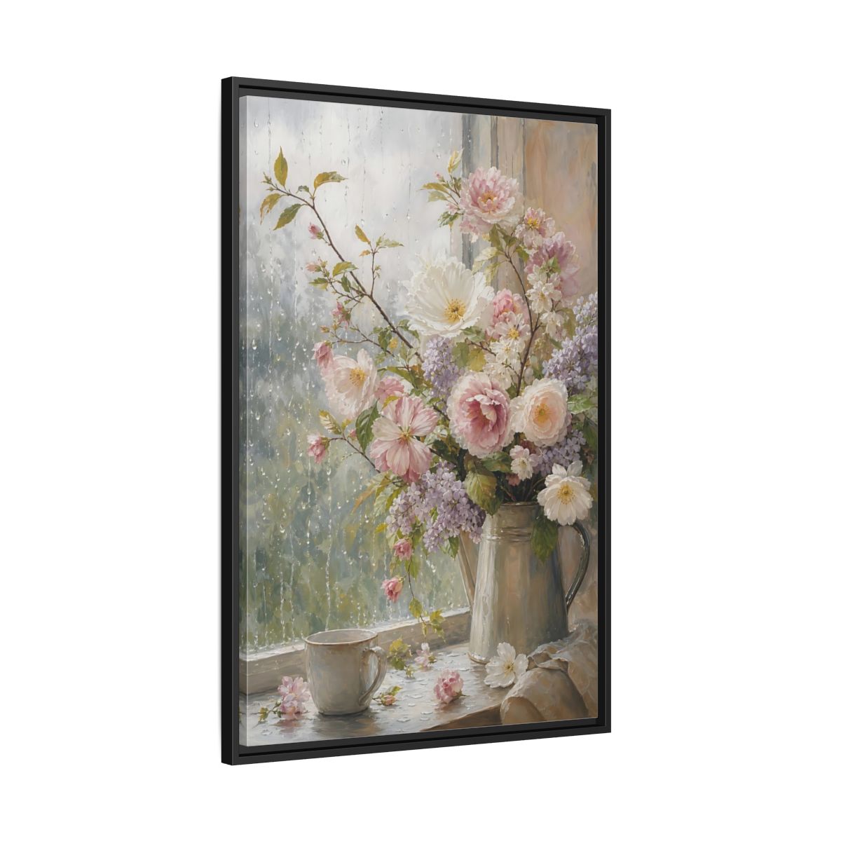 Side Mockup 13. Rainy Day Floral Bouquet shown as framed canvas print