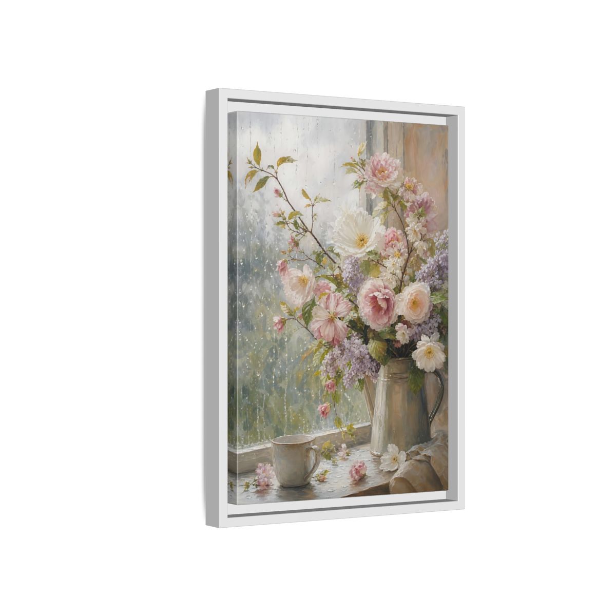 Side Mockup 4. Rainy Day Floral Bouquet shown as framed canvas print