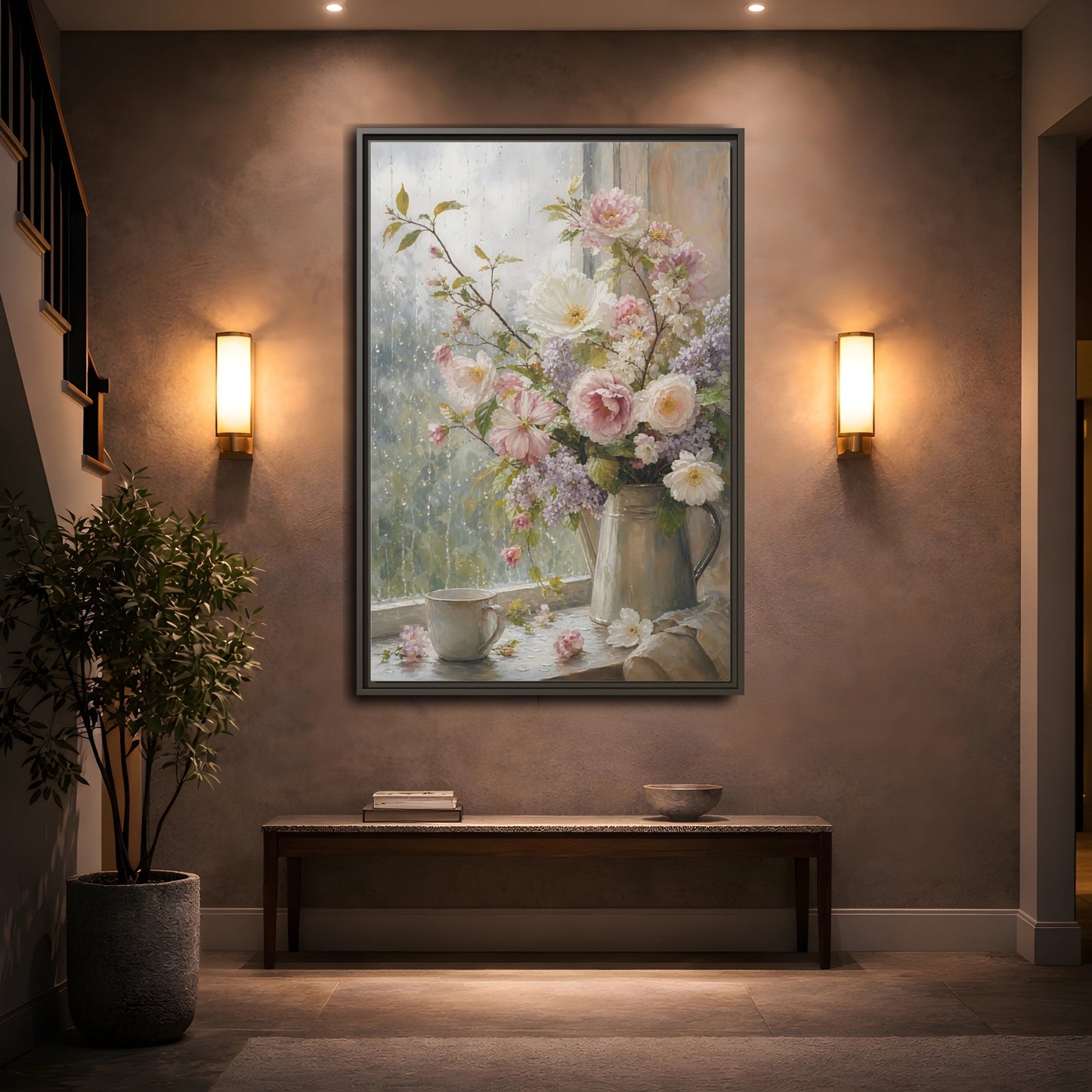 Mockup 2. Rainy Day Floral Bouquet shown as framed canvas print