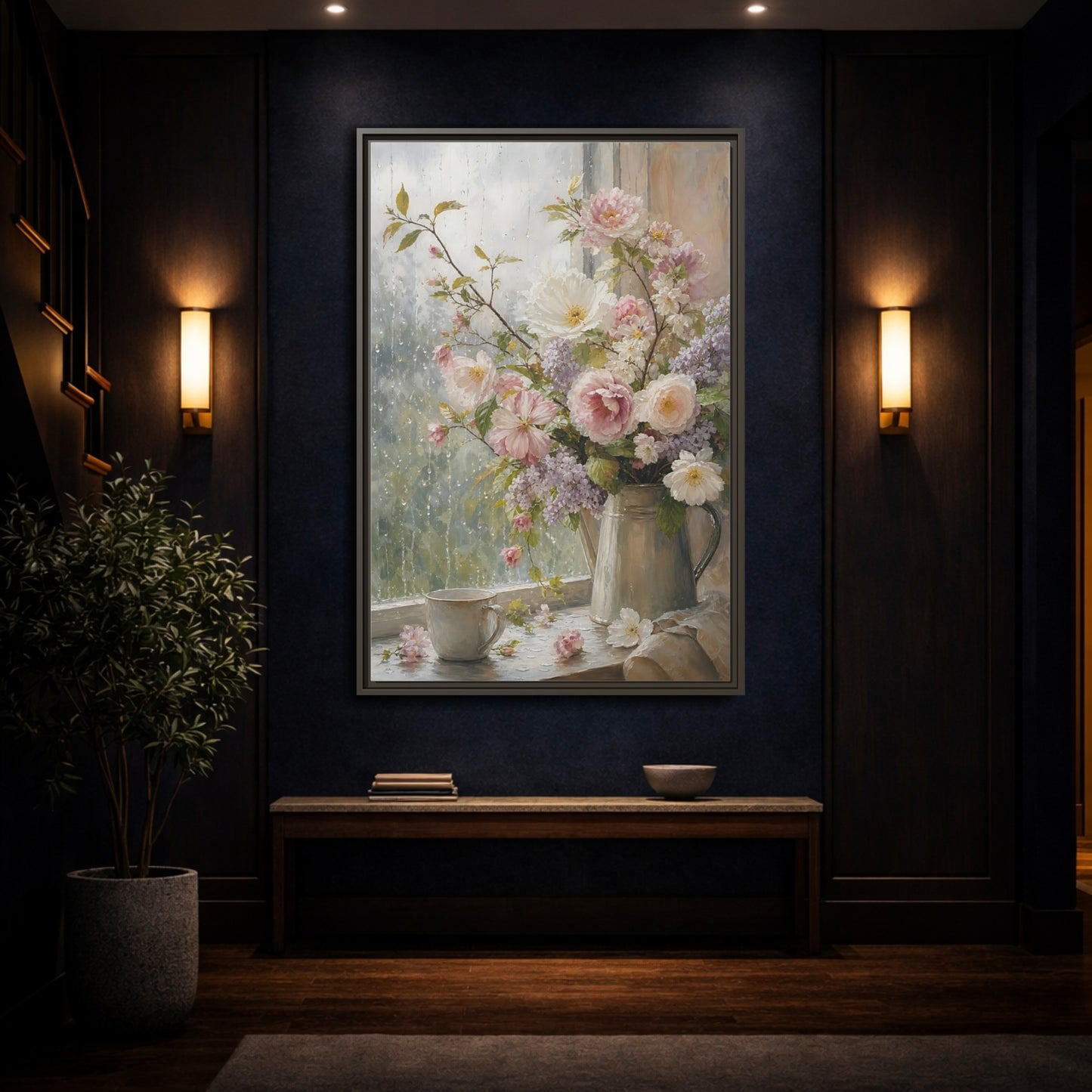 Mockup 4. Rainy Day Floral Bouquet shown as framed canvas print