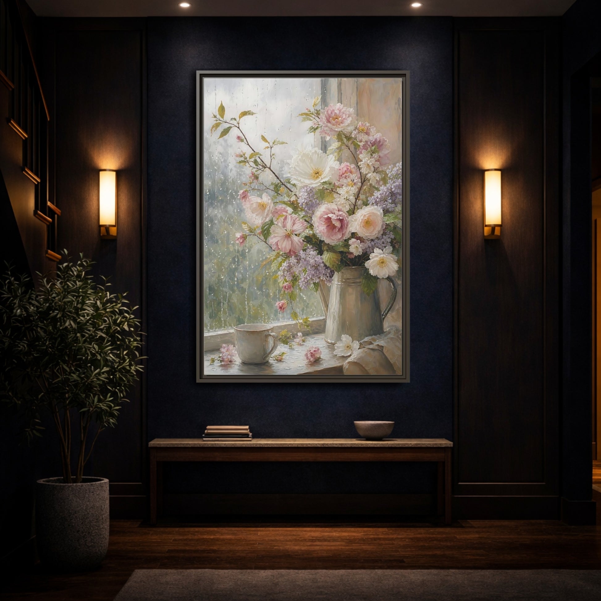 Mockup 4. Rainy Day Floral Bouquet shown as framed canvas print