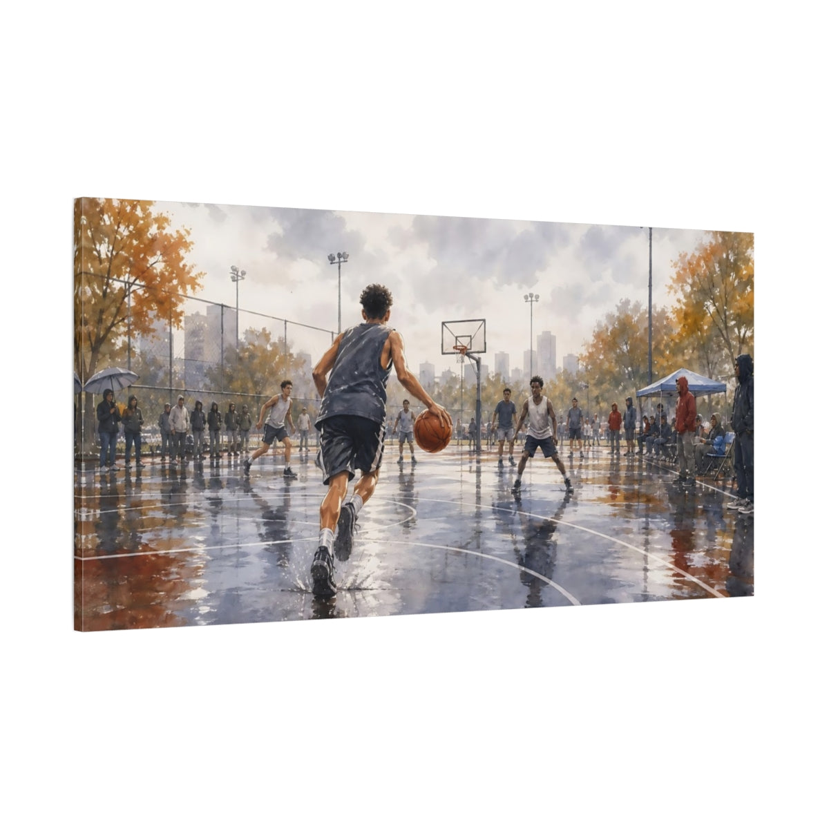 Side Mockup 2. Rainy Day Pickup Game shown as canvas print