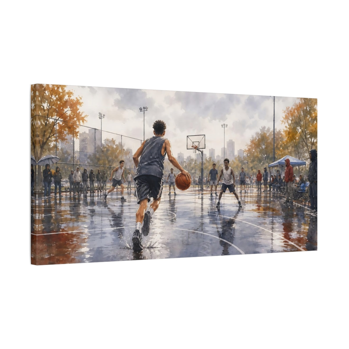 Side Mockup 1. Rainy Day Pickup Game shown as canvas print