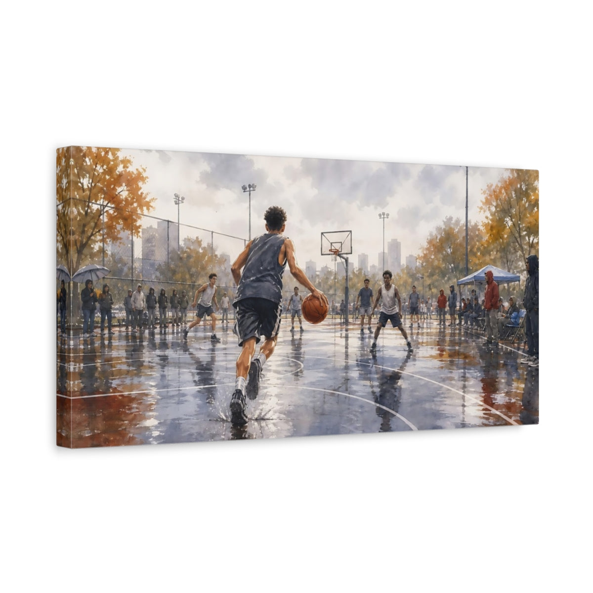 Side Mockup 3. Rainy Day Pickup Game shown as canvas print