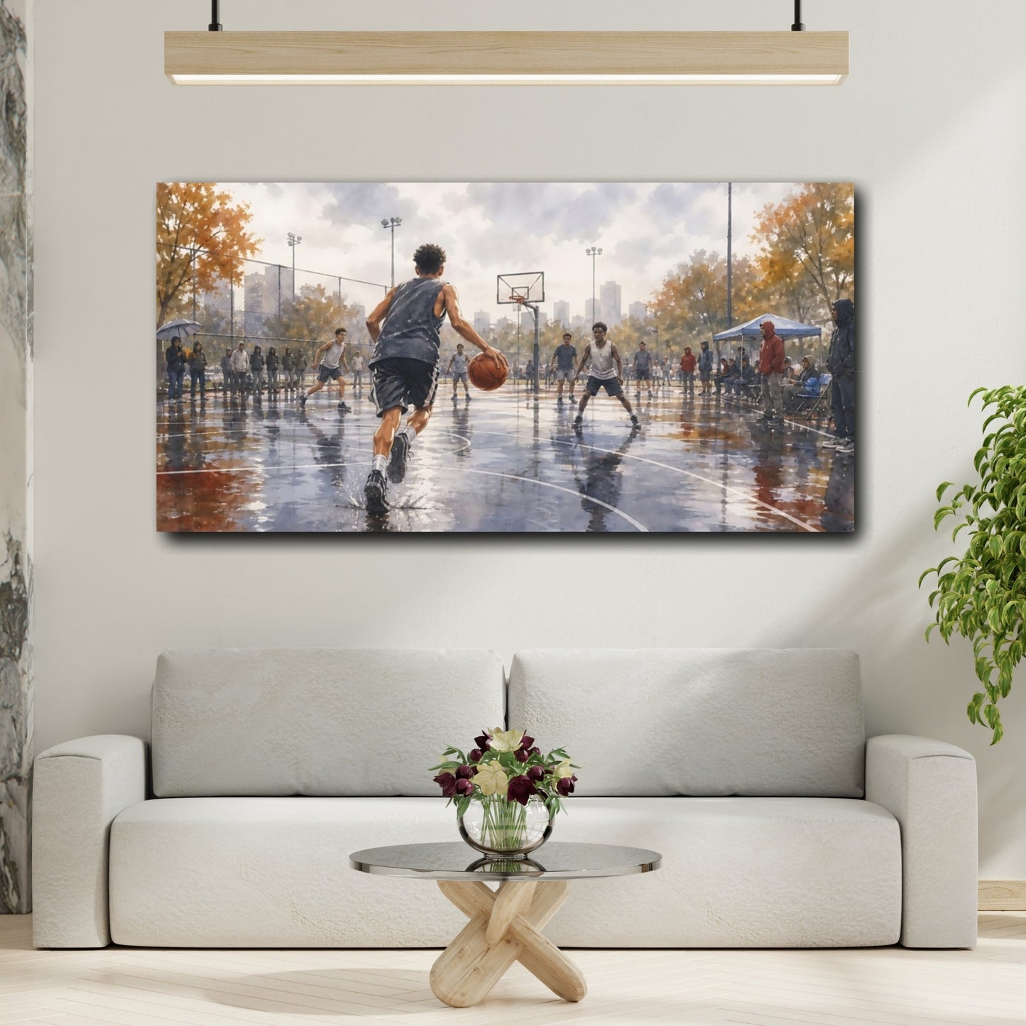 Mockup 2. Rainy Day Pickup Game shown as canvas print