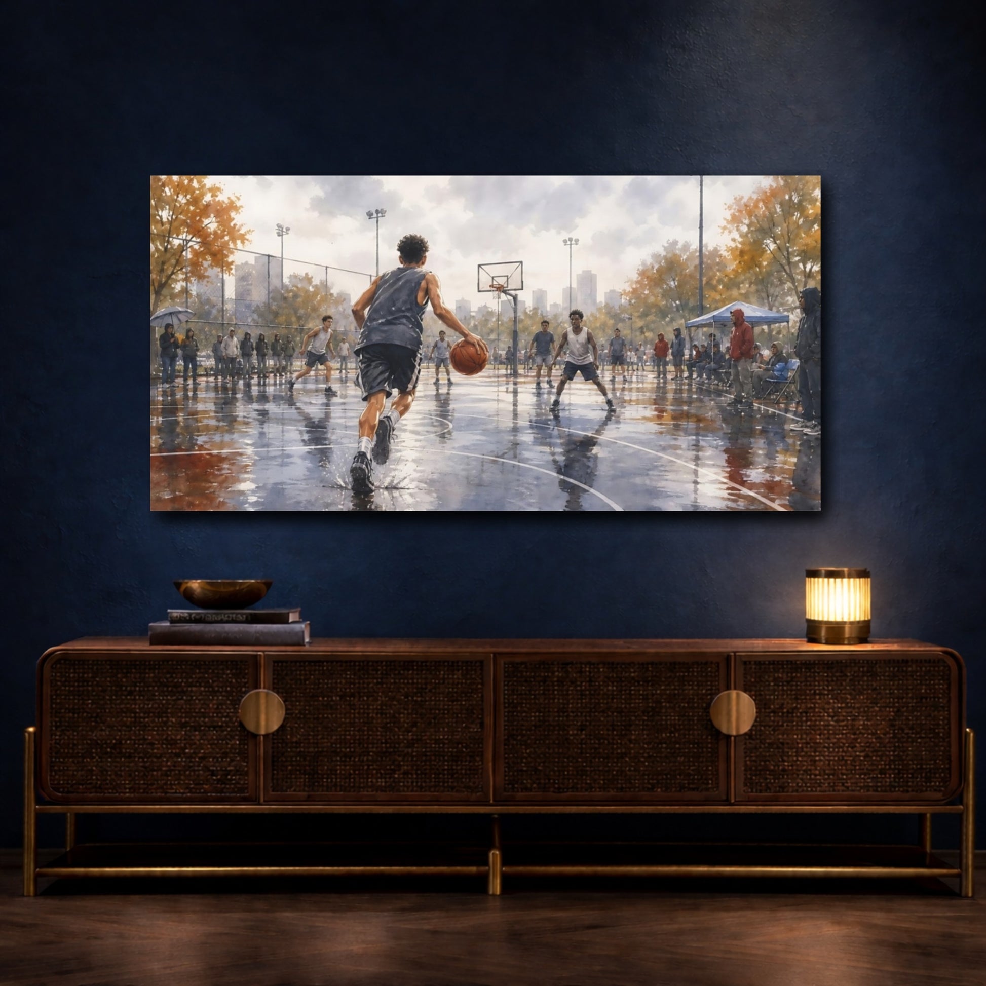 Mockup 4. Rainy Day Pickup Game shown as canvas print