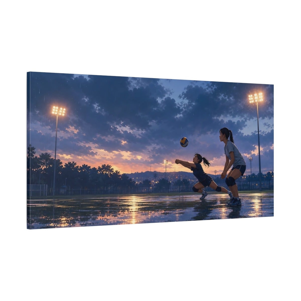 Side Mockup 2. Rainy Evening Volleyball shown as canvas print