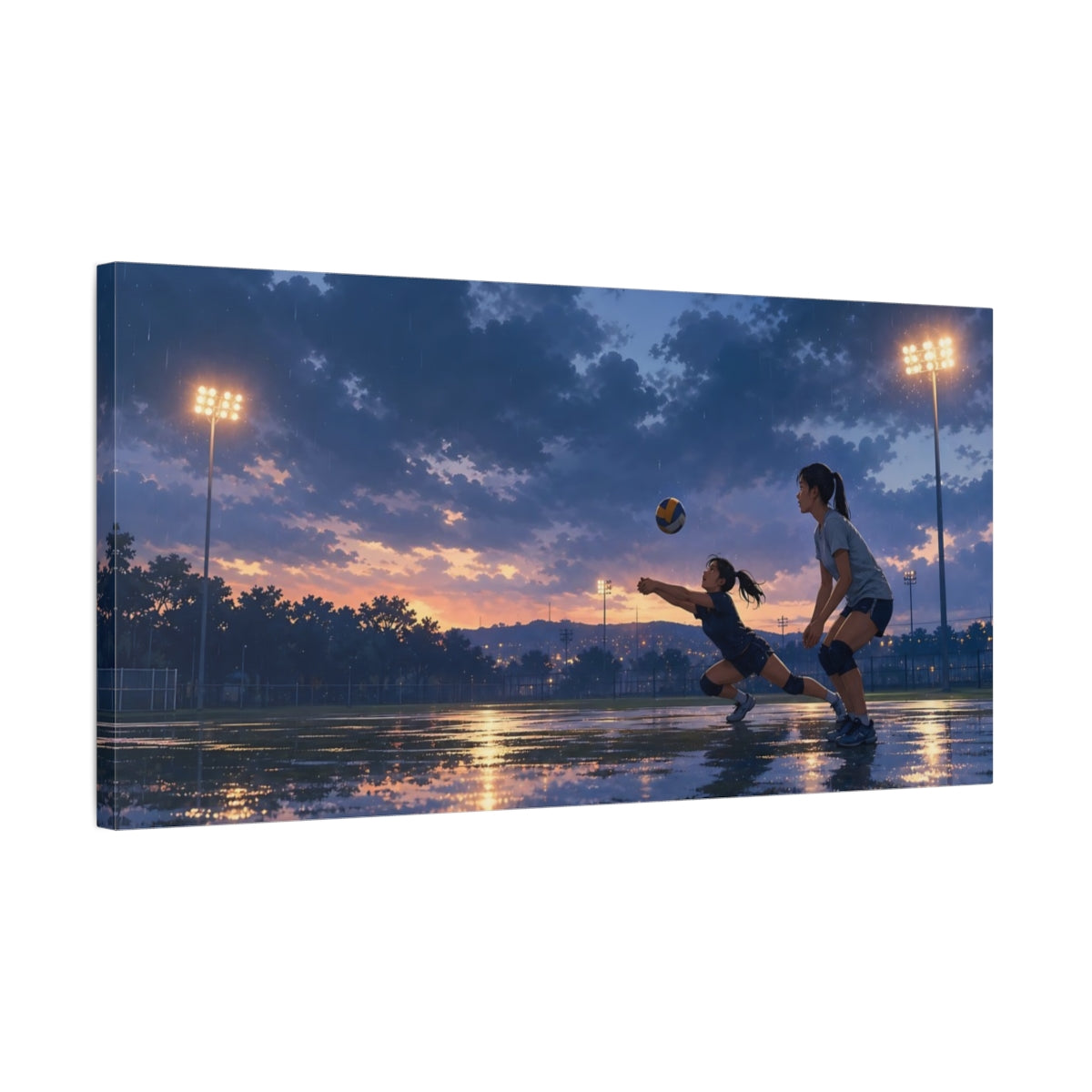 Side Mockup 1. Rainy Evening Volleyball shown as canvas print