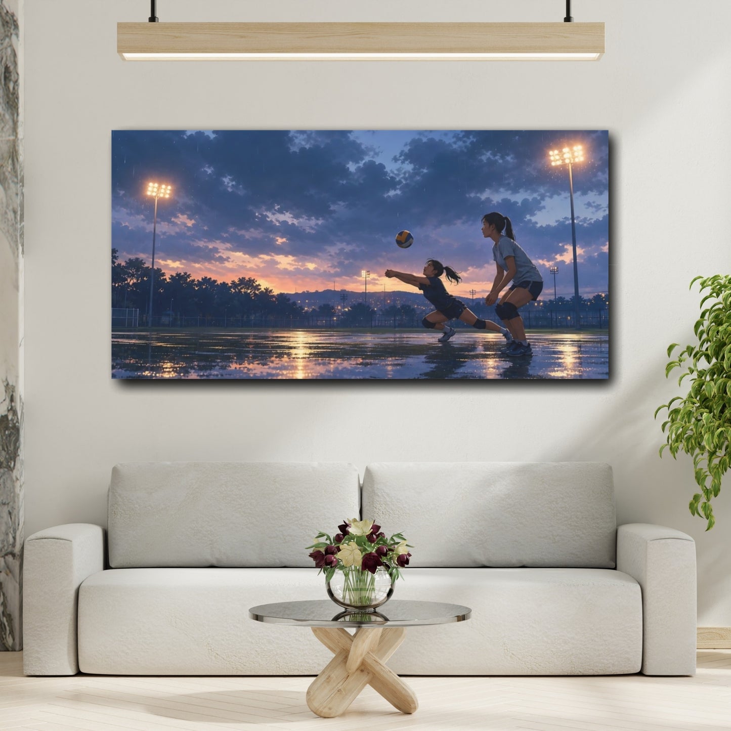 Mockup 2. Rainy Evening Volleyball shown as canvas print