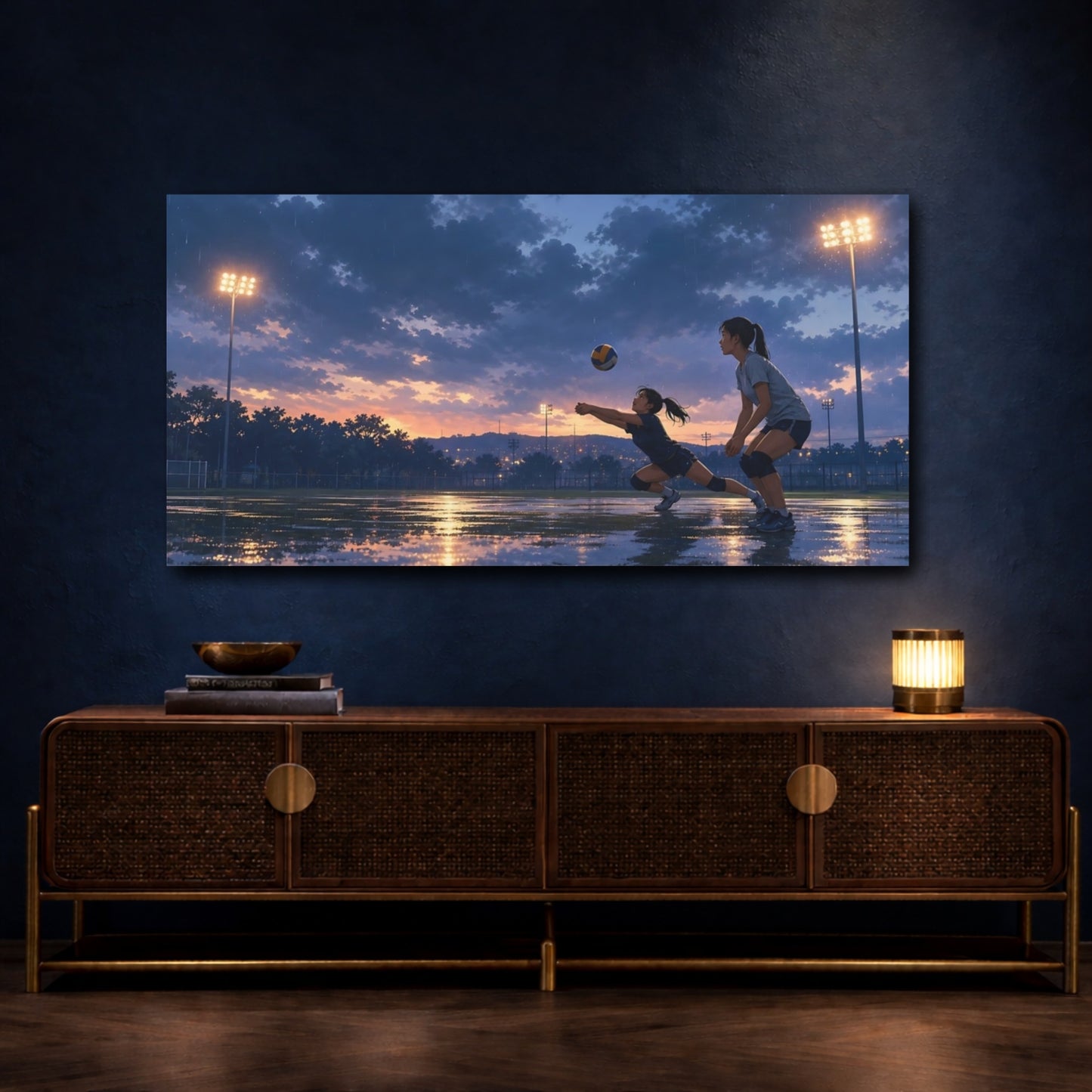 Mockup 4. Rainy Evening Volleyball shown as canvas print