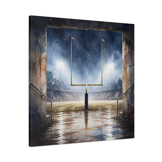 Main Mockup. Rainy Night Goalpost shown as canvas print