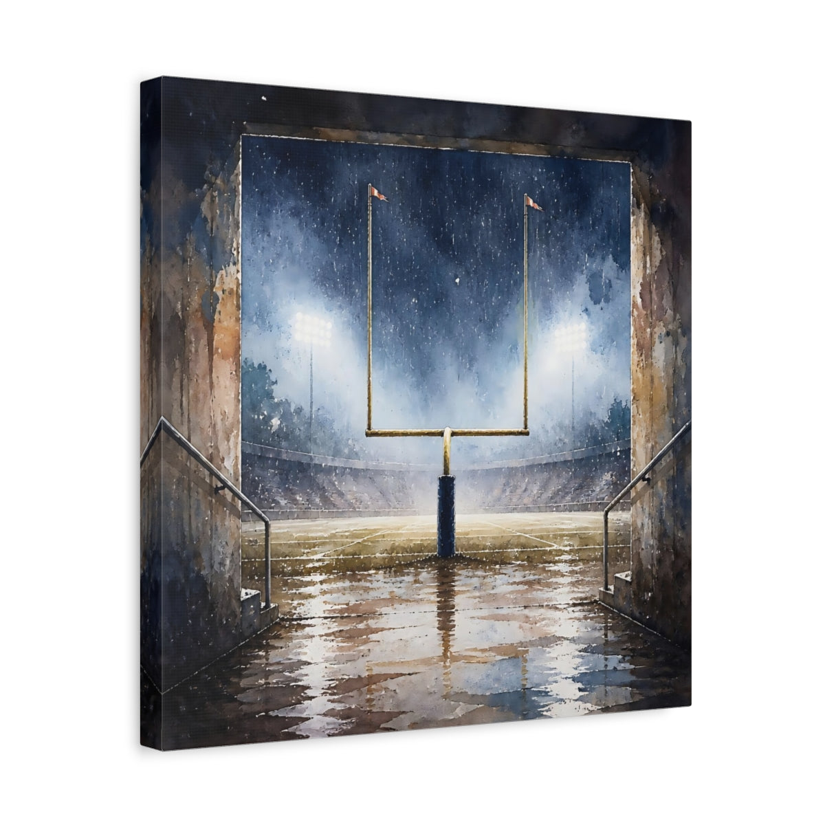 Side Mockup 6. Rainy Night Goalpost shown as canvas print