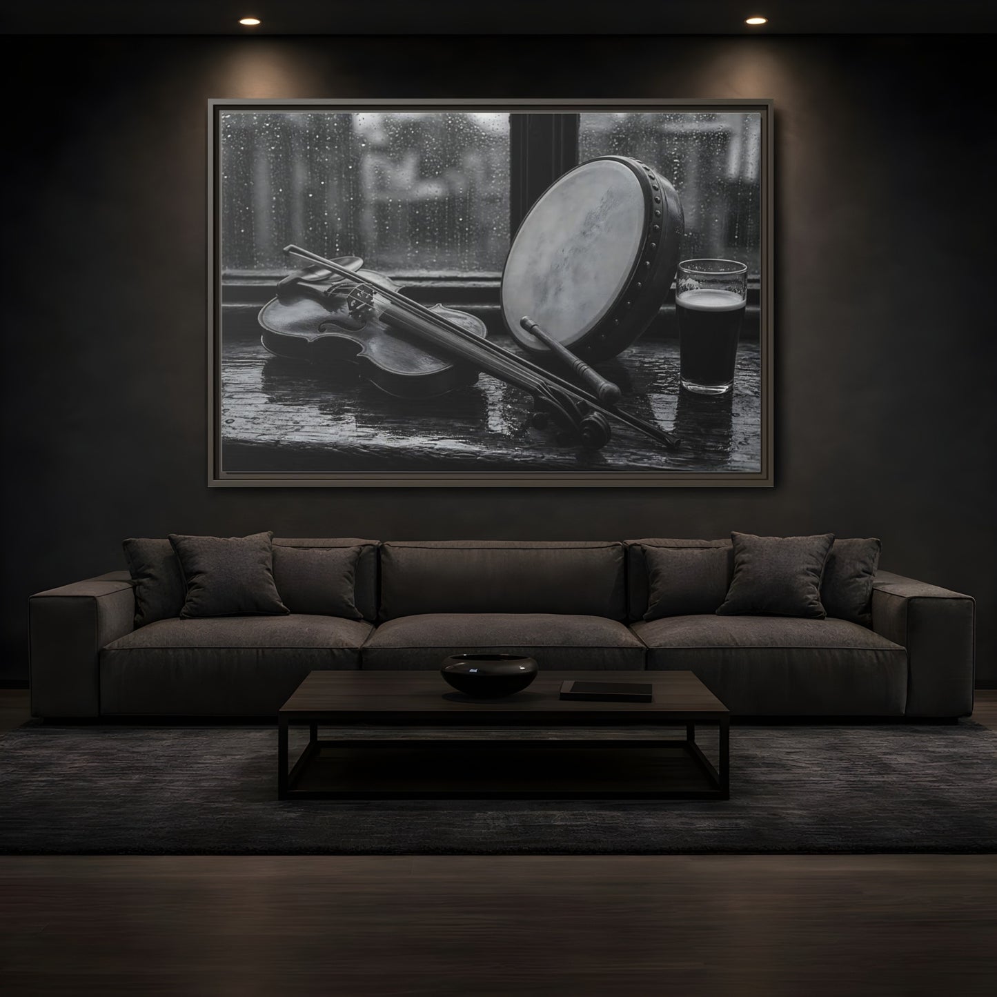 Mockup 3. Rainy Pub Fiddle shown as framed canvas print