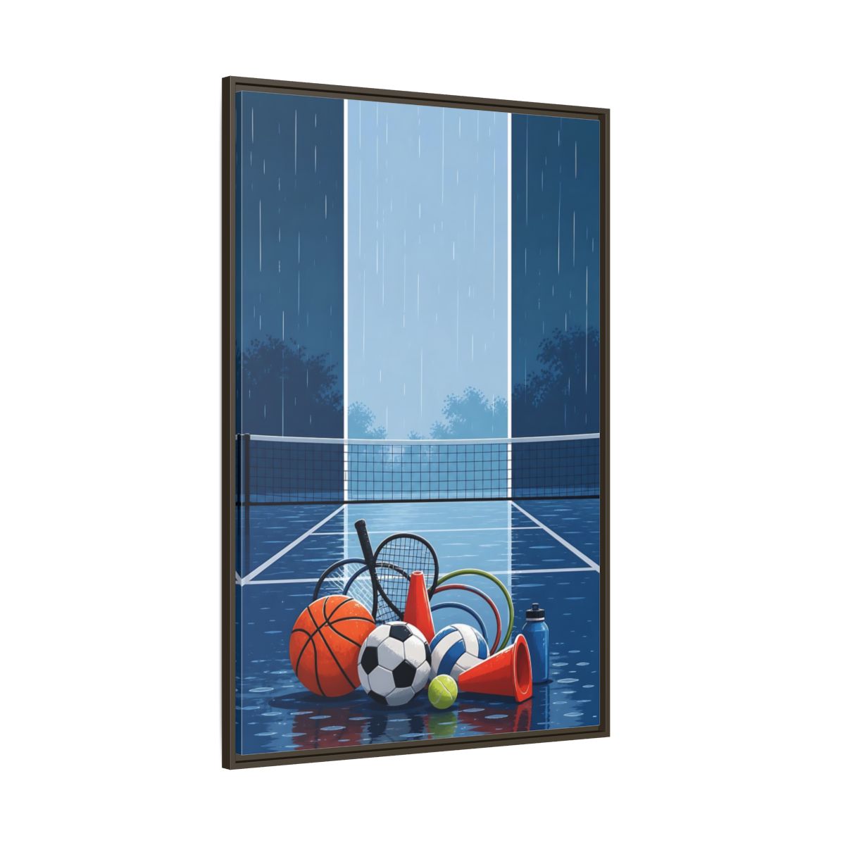 Side Mockup 8. Rainy Sports Gear shown as framed canvas print