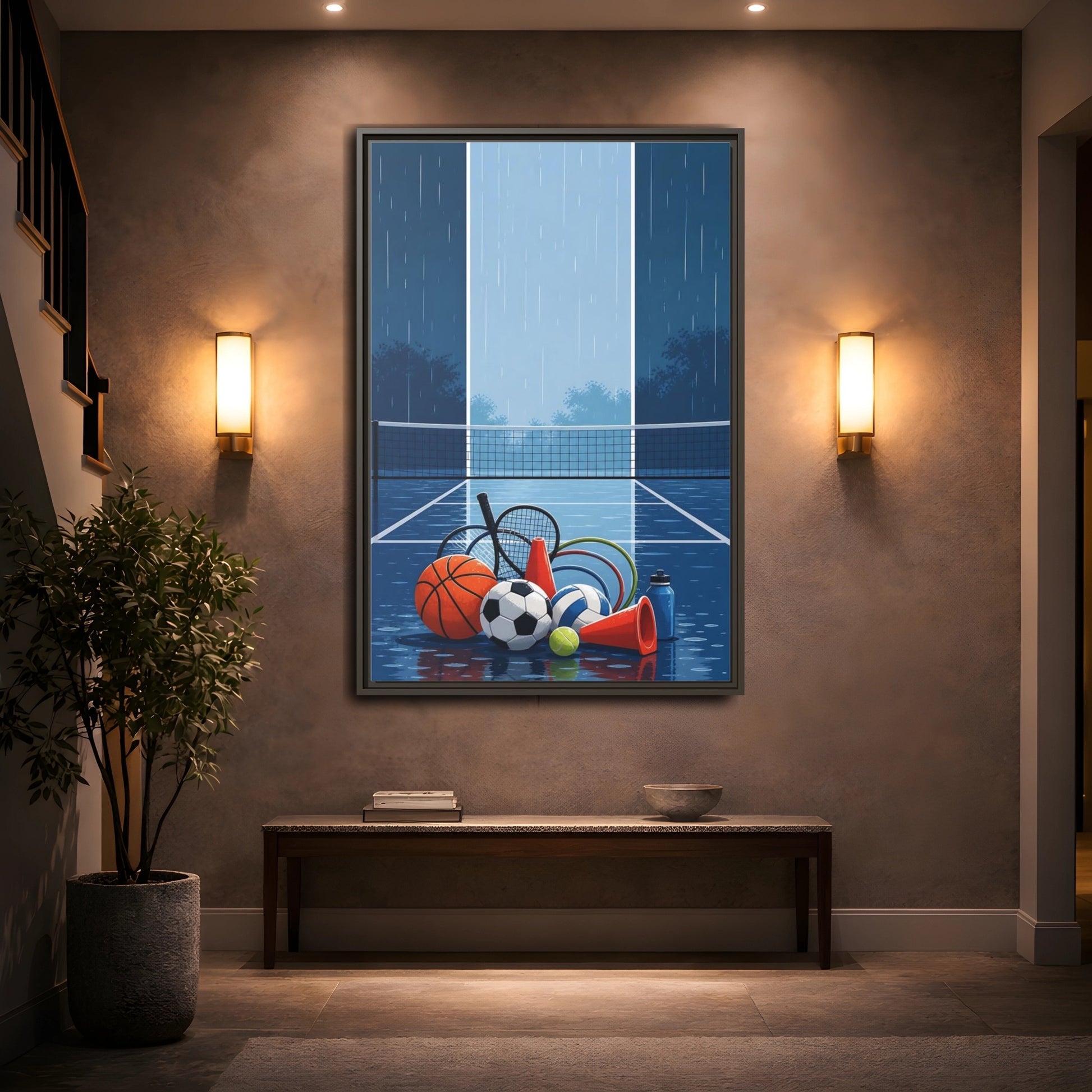 Mockup 2. Rainy Sports Gear shown as framed canvas print
