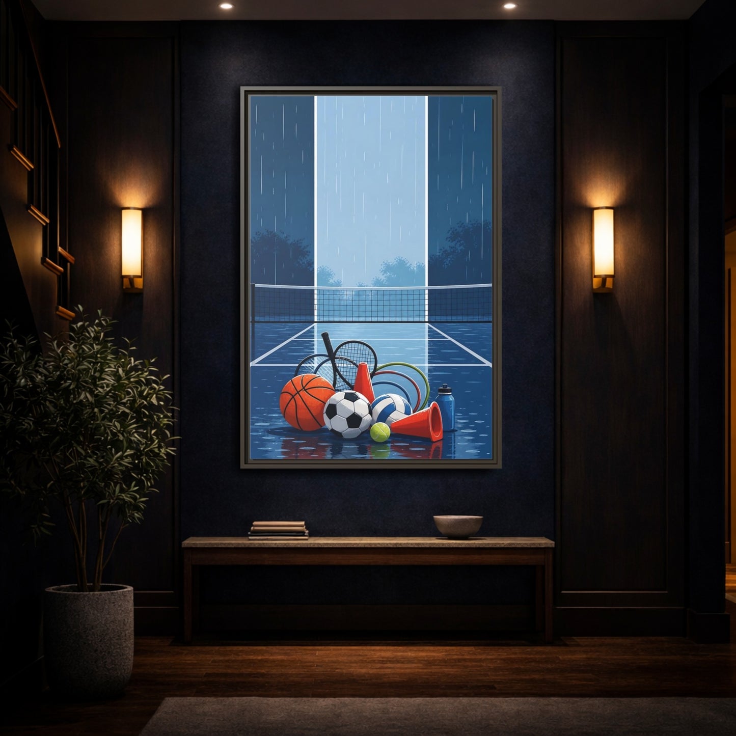 Mockup 4. Rainy Sports Gear shown as framed canvas print