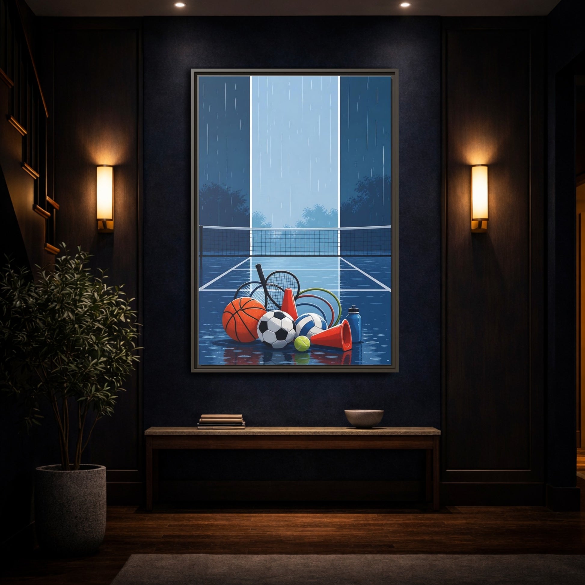 Mockup 4. Rainy Sports Gear shown as framed canvas print