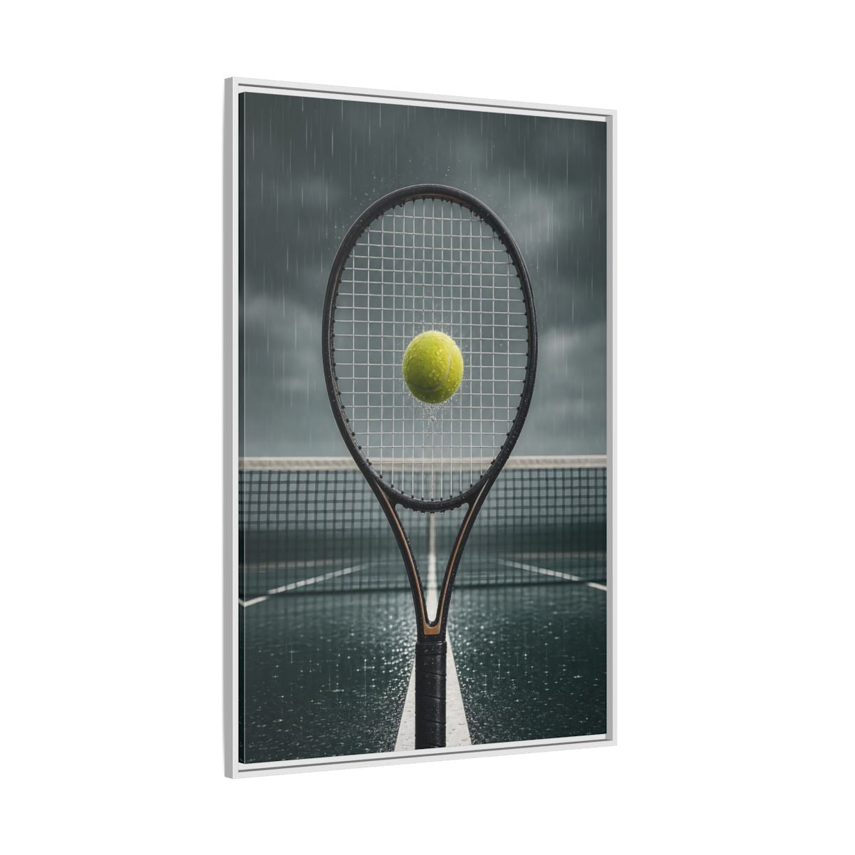 Side Mockup 7. Rainy Tennis Moment shown as framed canvas print