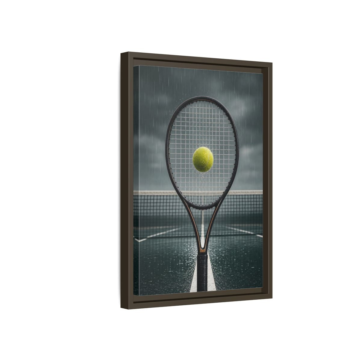 Side Mockup 5. Rainy Tennis Moment shown as framed canvas print