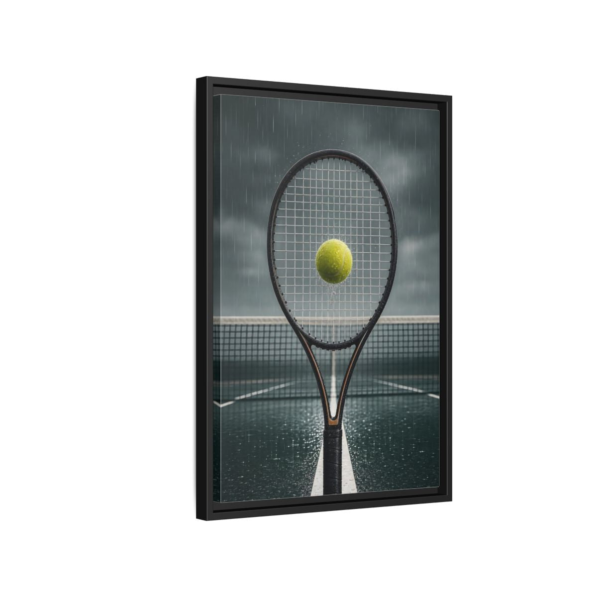 Side Mockup 3. Rainy Tennis Moment shown as framed canvas print
