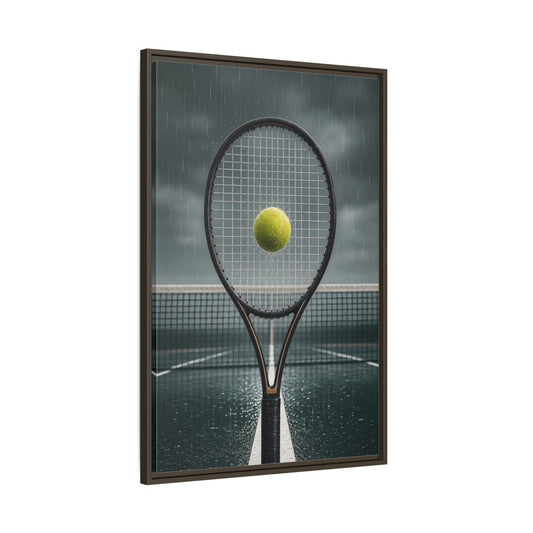 Main Mockup. Rainy Tennis Moment shown as framed canvas print