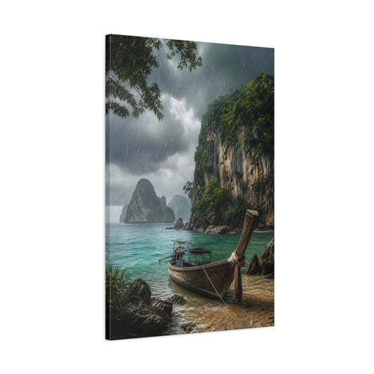 Main Mockup. Rainy Tropical Cove shown as canvas print