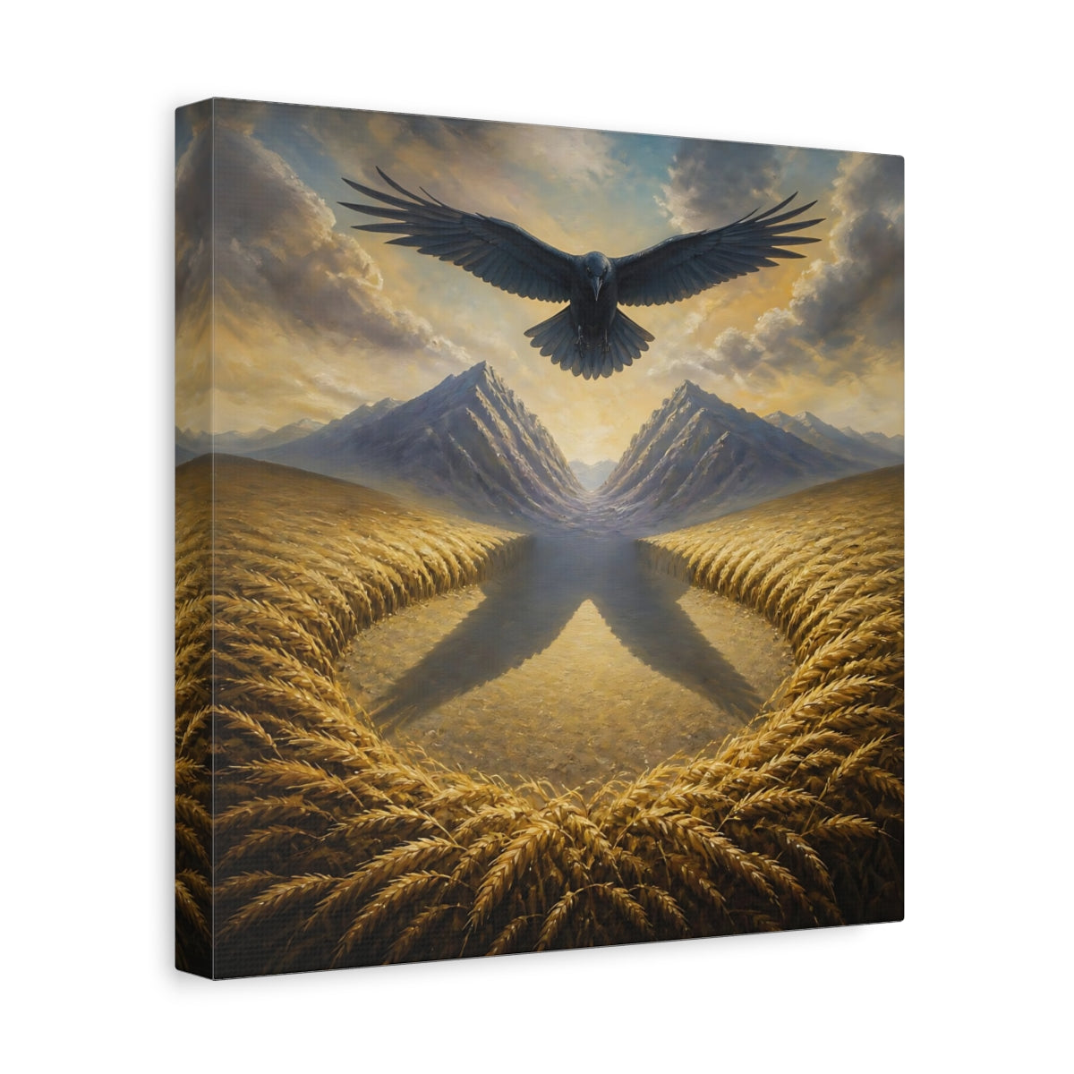 Side Mockup 8. Raven Over Golden Fields shown as canvas print
