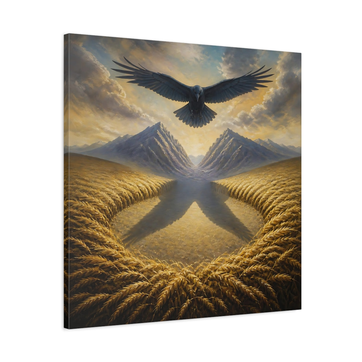 Side Mockup 3. Raven Over Golden Fields shown as canvas print