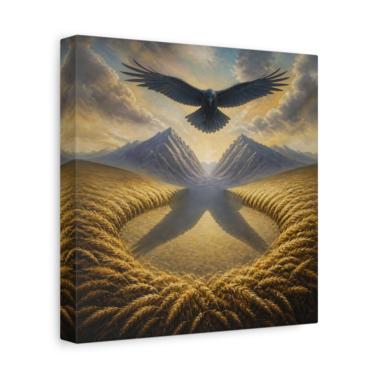Side Mockup 9. Raven Over Golden Fields shown as canvas print