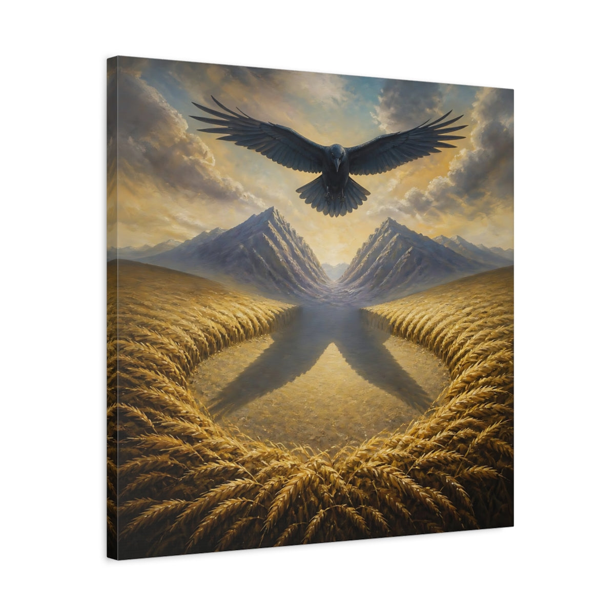 Side Mockup 4. Raven Over Golden Fields shown as canvas print
